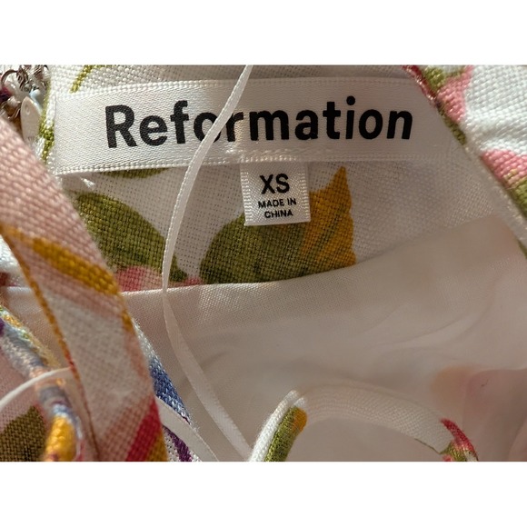 Reformation Selia Linen Dress Floral Halter Maxi Dress White Pink Orange XS NWT - Picture 3 of 4
